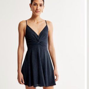 Abercrombie & Fitch Crinkle Textured Twist-Front Mini Dress Navy Blue